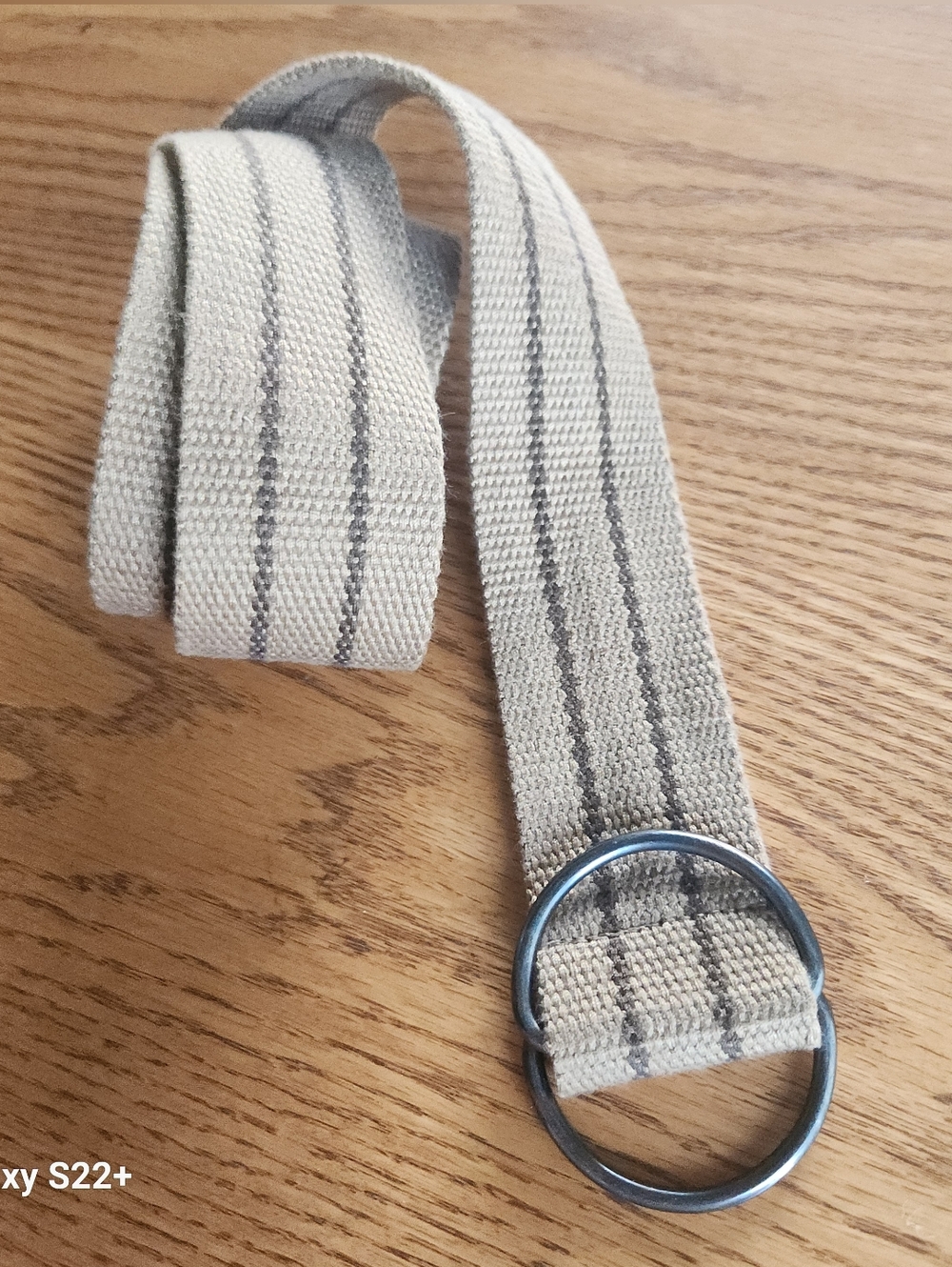 Men's Canvas D-Ring Belt Strap — Light Beige with Dark Stitching
